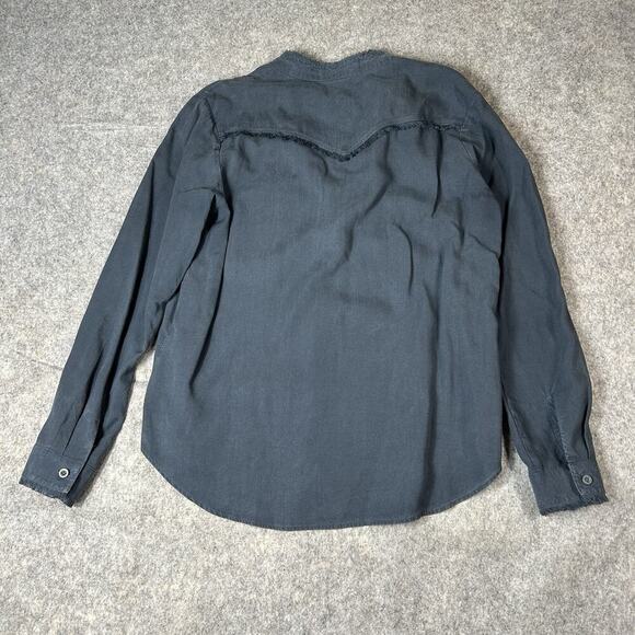 Anthropologie Cloth & Stone Button Up Shirt Medium Oversized Frayed Trim Blue - Picture 9 of 9